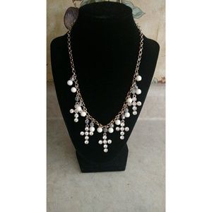 New Gold Tone Cream Dangle Cross Necklace